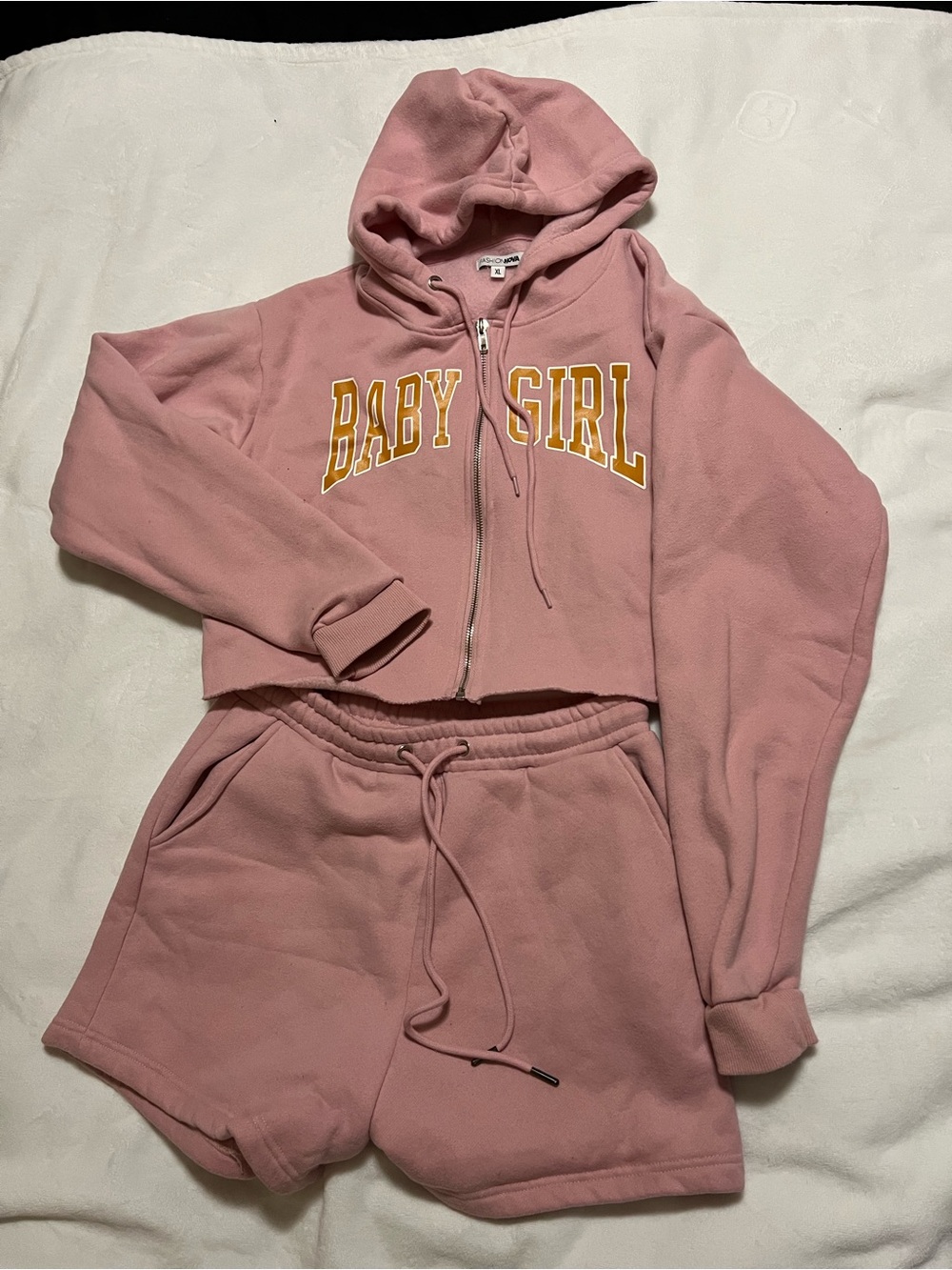 Fashion Nova Dusty Pink Cropped Zip Hoodie & Shorts Set